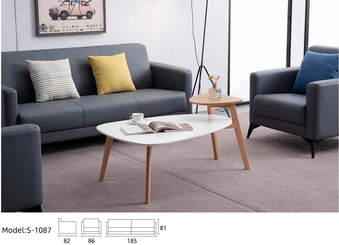 Gray small sofa for small office room 